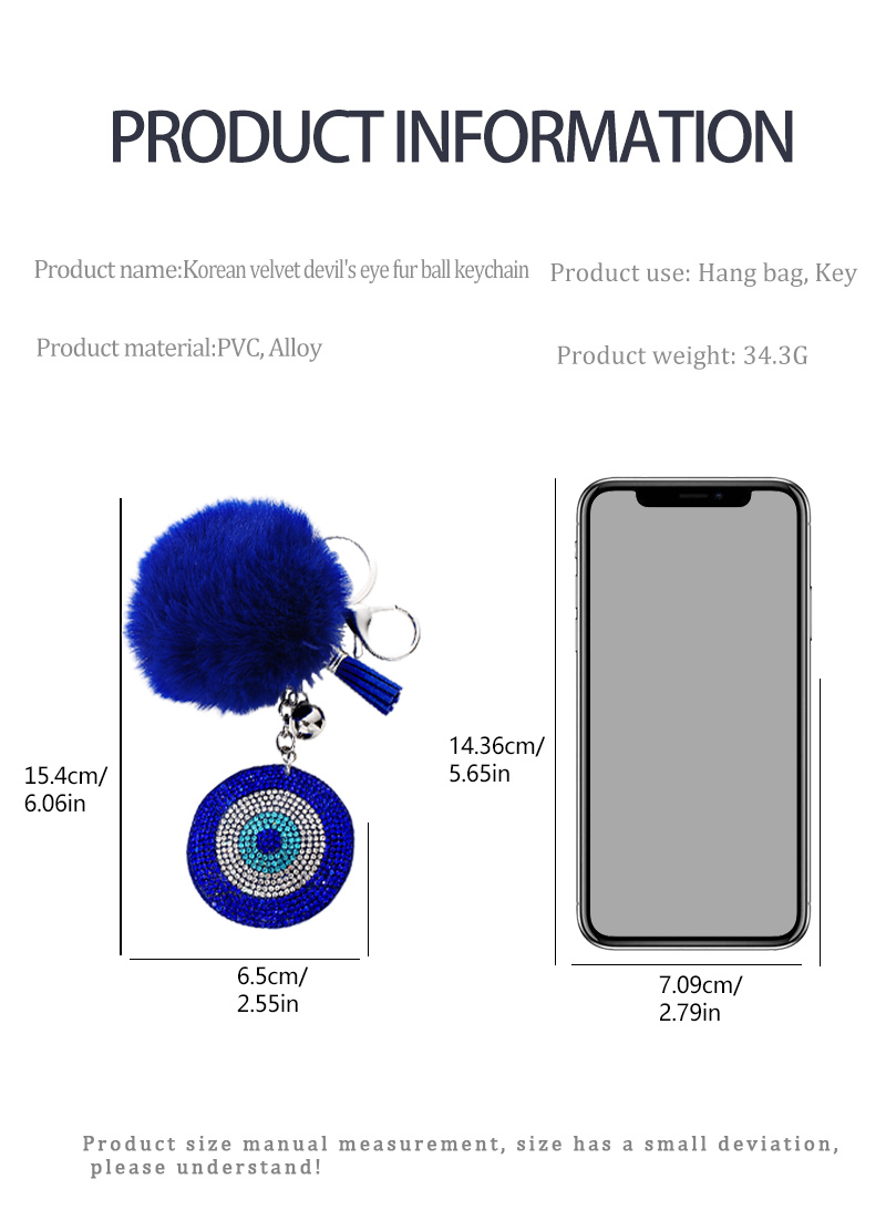 Simple Style Devilu0027S Eye Flannel Inlay Rhinestones Unisex Bag Pendant Keychain 1 Piece