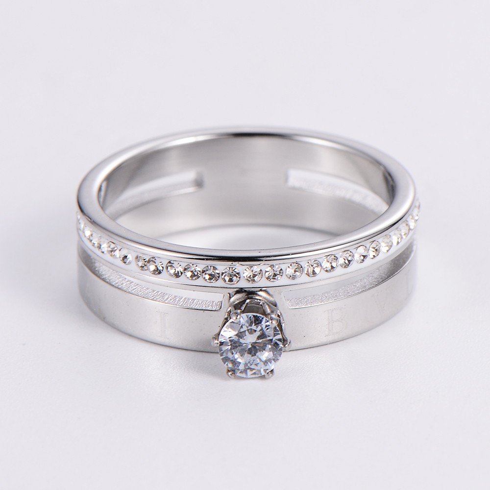 Luxurious Geometric Stainless Steel 2 In 1 Rhinestones Rings 1 Piece