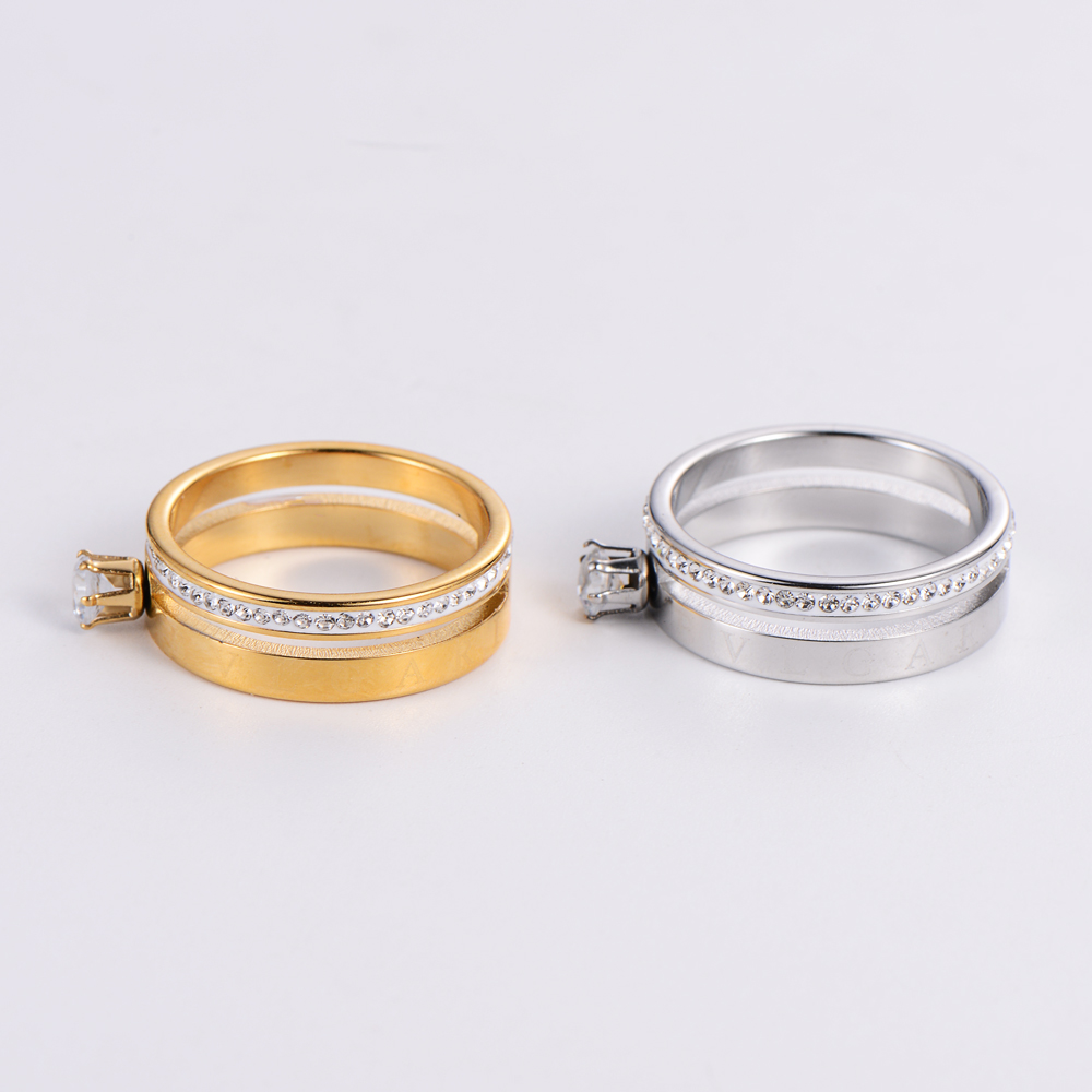 Luxurious Geometric Stainless Steel 2 In 1 Rhinestones Rings 1 Piece
