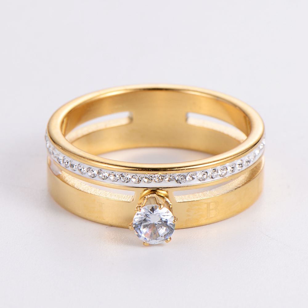 Luxurious Geometric Stainless Steel 2 In 1 Rhinestones Rings 1 Piece