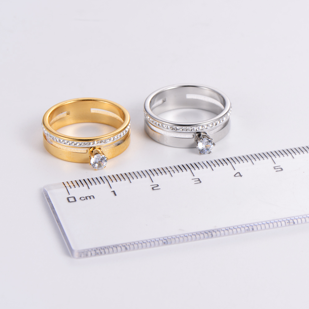 Luxurious Geometric Stainless Steel 2 In 1 Rhinestones Rings 1 Piece