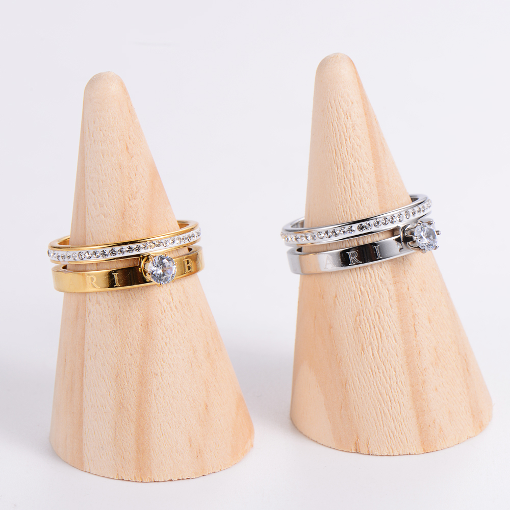 Luxurious Geometric Stainless Steel 2 In 1 Rhinestones Rings 1 Piece