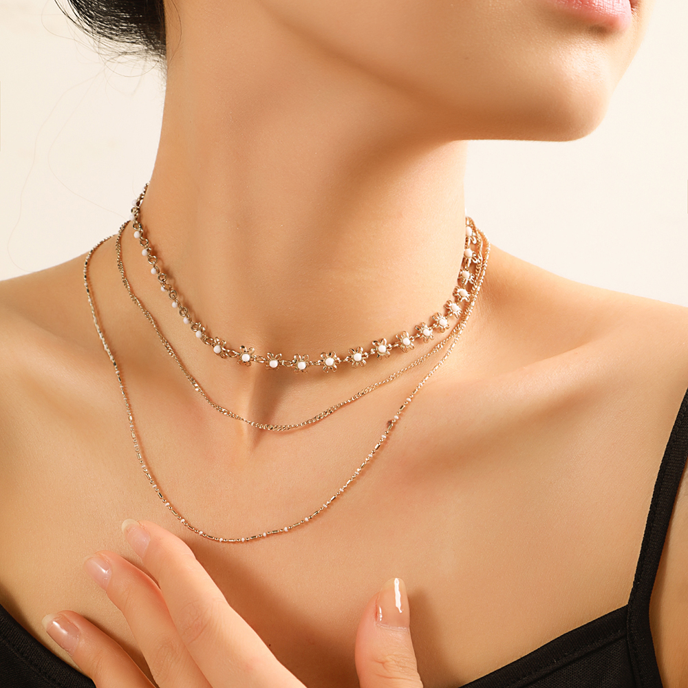 Elegant Geometric Alloy Plating Womenu0027S Layered Necklaces 3 Pieces