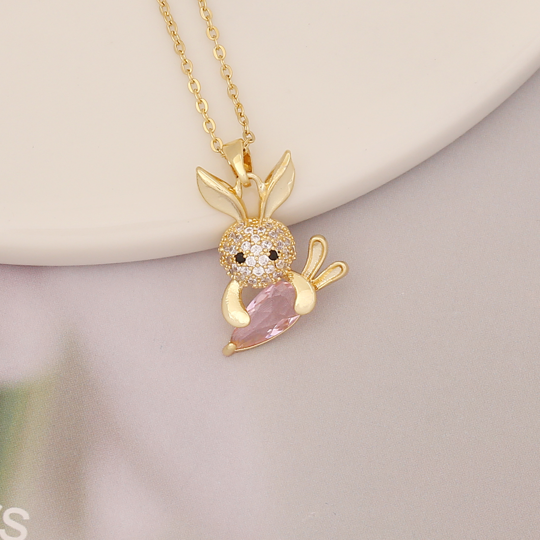 Fashion Rabbit Heart Shape Carrot Stainless Steel Copper Plating Zircon Pendant Necklace 1 Piece