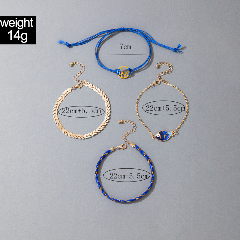 Simple Style Cactus Fish Alloy rope Plating Unisex Anklet 4 Piece Set