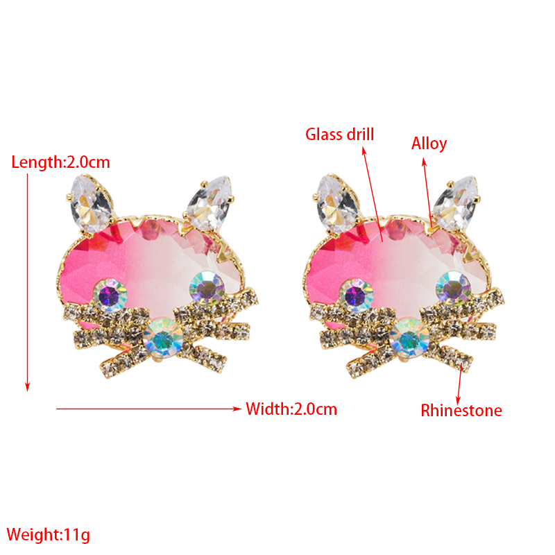 Fashion Cat Alloy Inlay Glass Zircon Womenu0027S Ear Studs 1 Pair