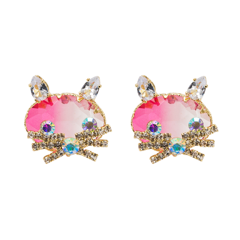 Fashion Cat Alloy Inlay Glass Zircon Womenu0027S Ear Studs 1 Pair