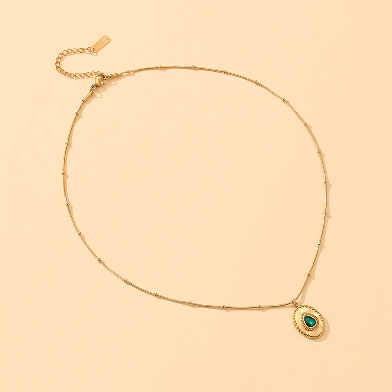 Simple Style Oval Water Droplets Titanium Steel Inlay Zircon Pendant Necklace 1 Piece
