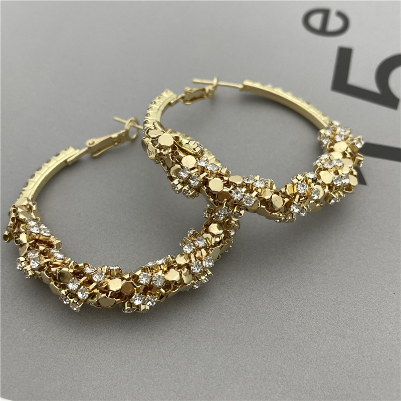 Luxurious Geometric Alloy Plating Rhinestones Womenu0027S Hoop Earrings 1 Pair