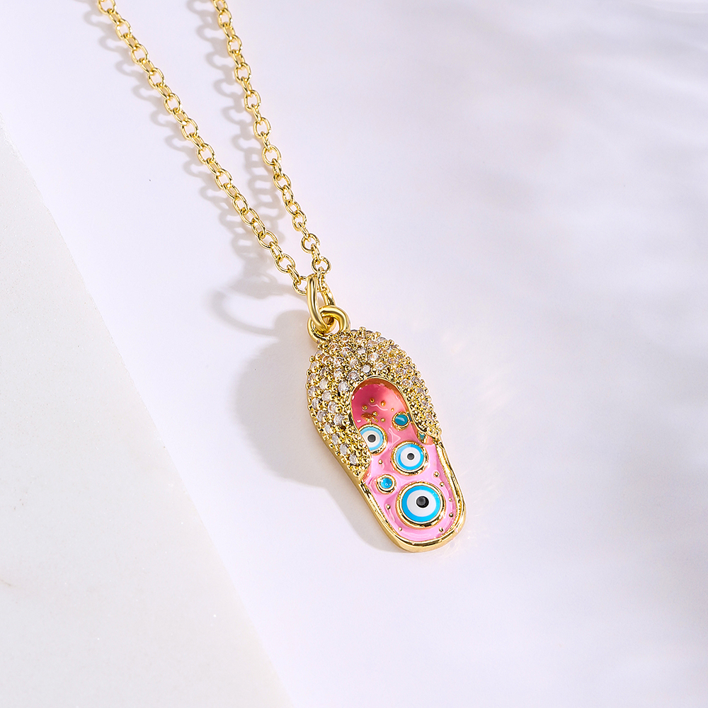 Fashion Devilu0027S Eye Slippers Copper Gold Plated Zircon Pendant Necklace 1 Piece