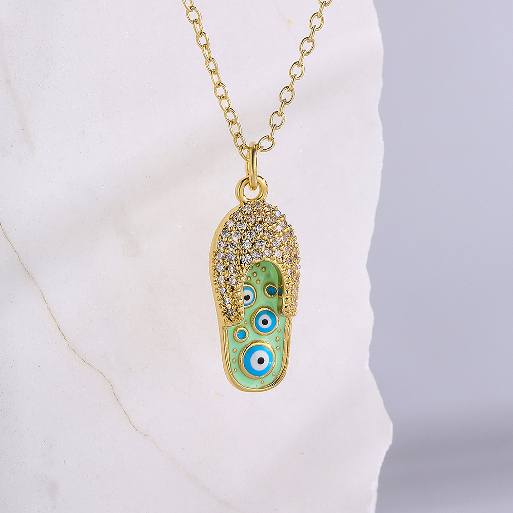 Fashion Devilu0027S Eye Slippers Copper Gold Plated Zircon Pendant Necklace 1 Piece