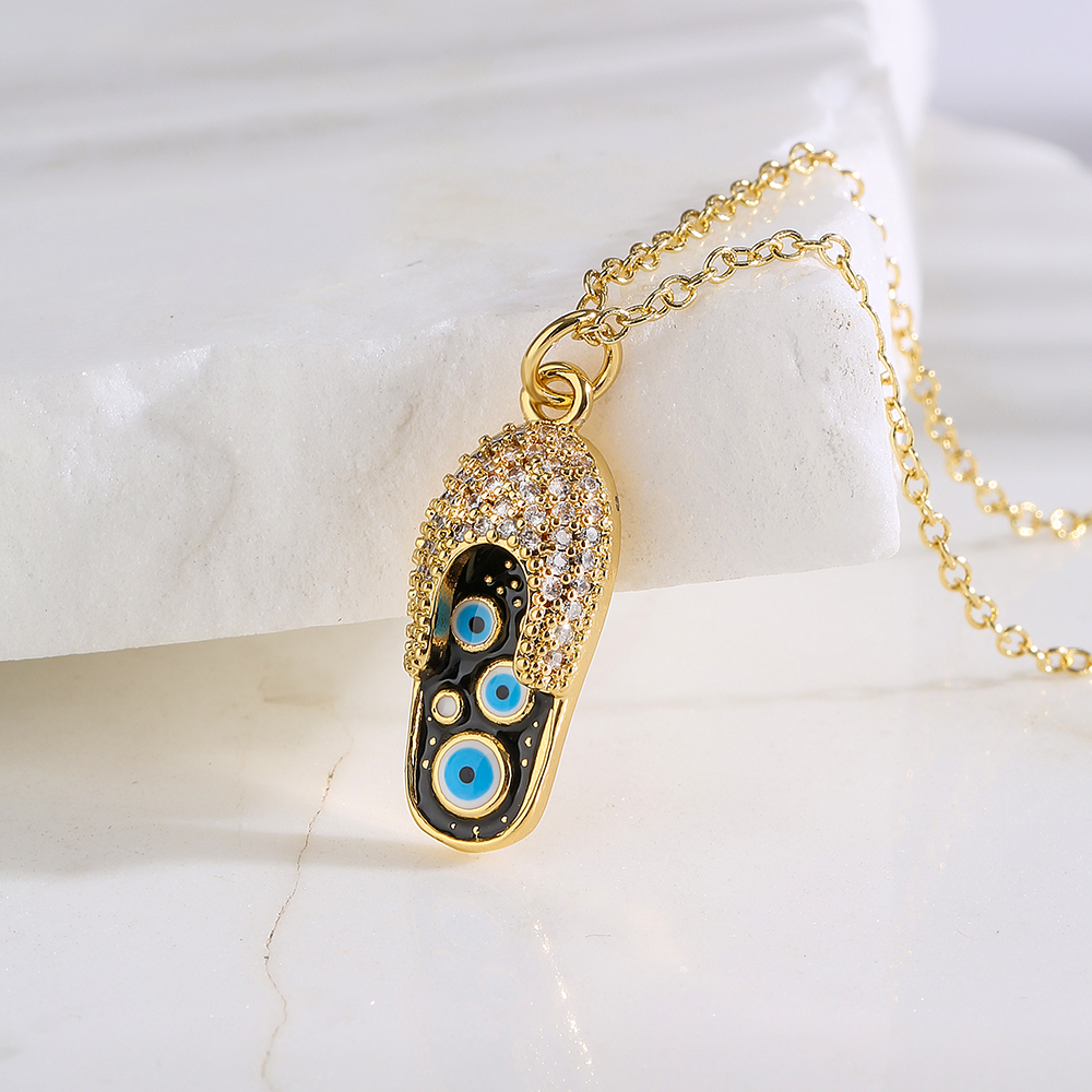 Fashion Devilu0027S Eye Slippers Copper Gold Plated Zircon Pendant Necklace 1 Piece