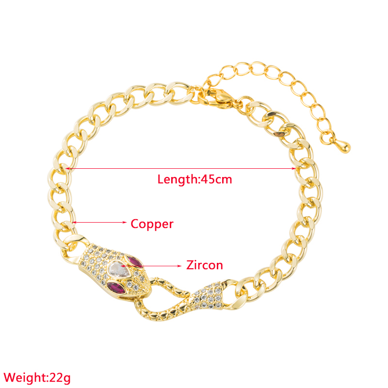 Hip-Hop Snake Copper Gold Plated Zircon Bracelets 1 Piece