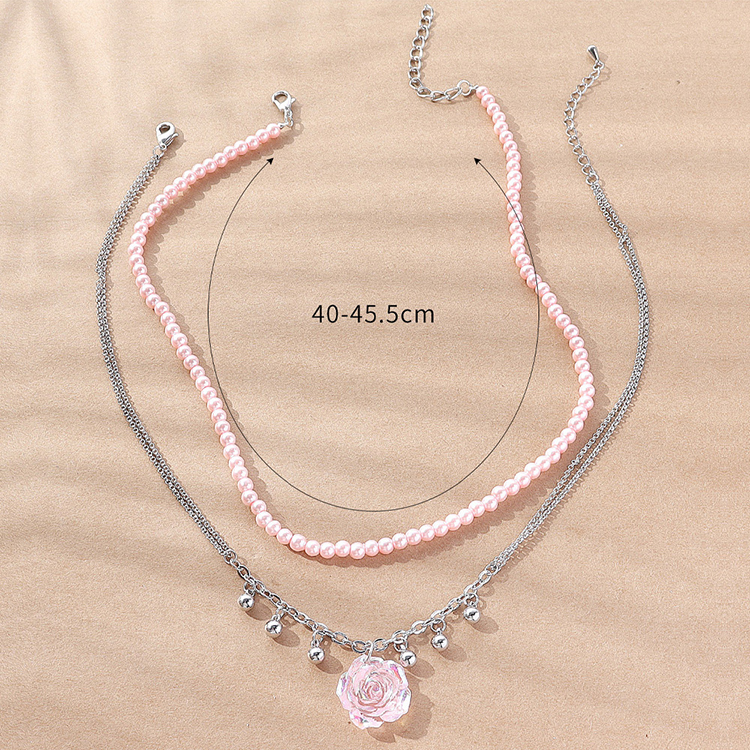 Fashion Rose Imitation Pearl Resin Beaded Womenu0027S Necklace 2 Pieces