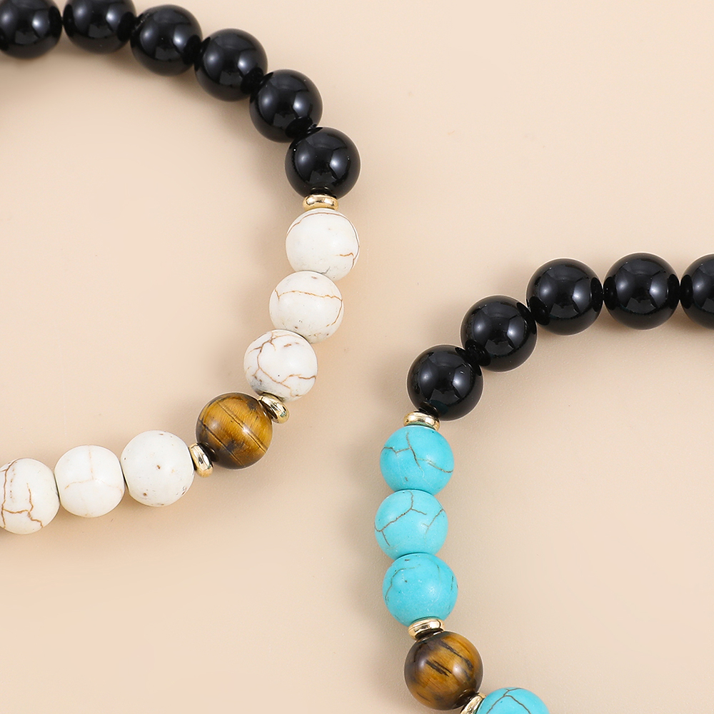 Fashion Round natural stone Beaded Bracelets 2 Pieces