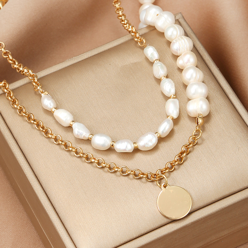 Elegant Round Imitation Pearl Alloy Layered Womenu0027S Necklace