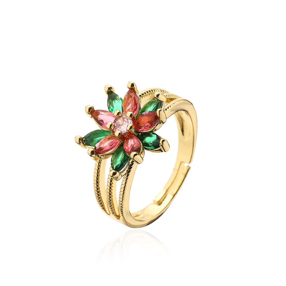 Fashion Flower Copper Plating Zircon Open Ring 1 Piece