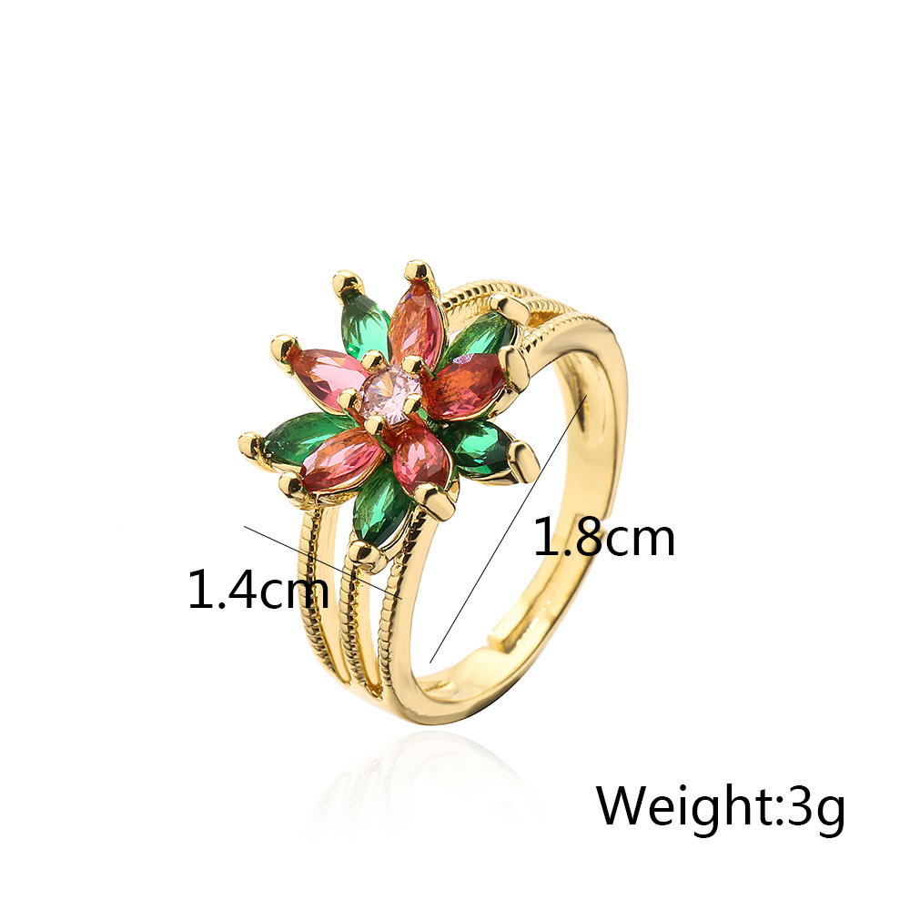 Fashion Flower Copper Plating Zircon Open Ring 1 Piece