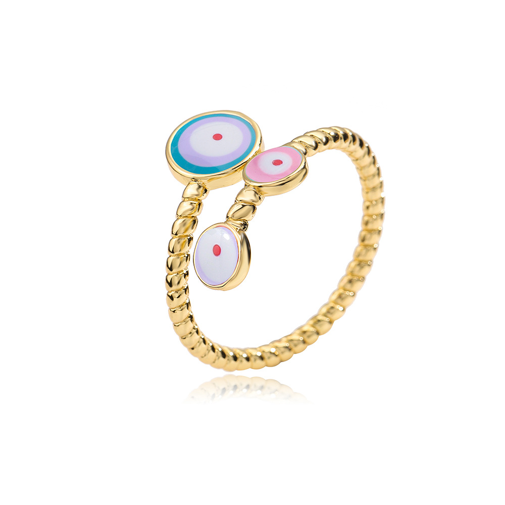 Fashion Round Devilu0027S Eye Copper Enamel Gold Plated Open Ring 1 Piece