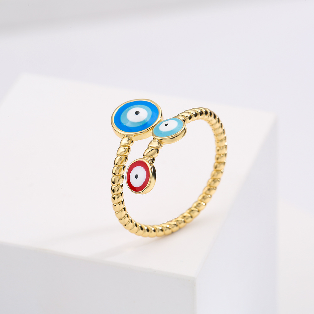 Fashion Round Devilu0027S Eye Copper Enamel Gold Plated Open Ring 1 Piece