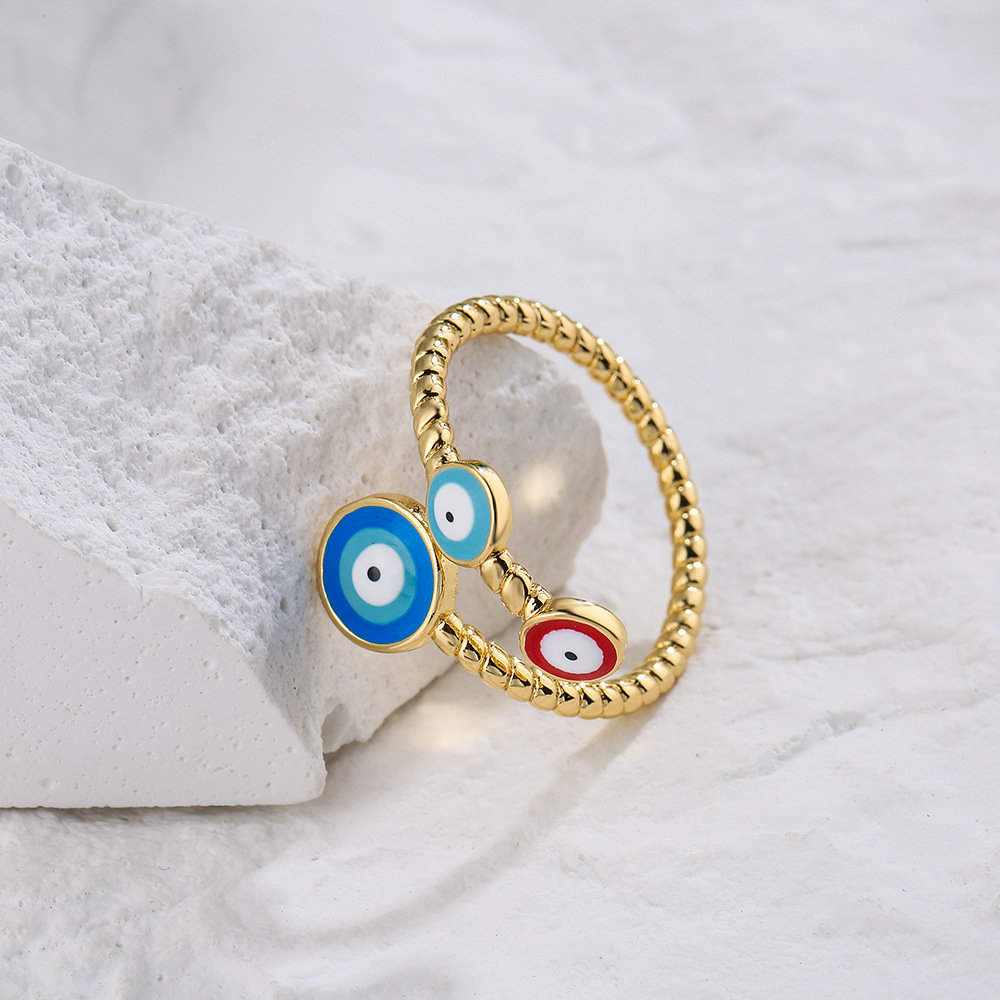 Fashion Round Devilu0027S Eye Copper Enamel Gold Plated Open Ring 1 Piece