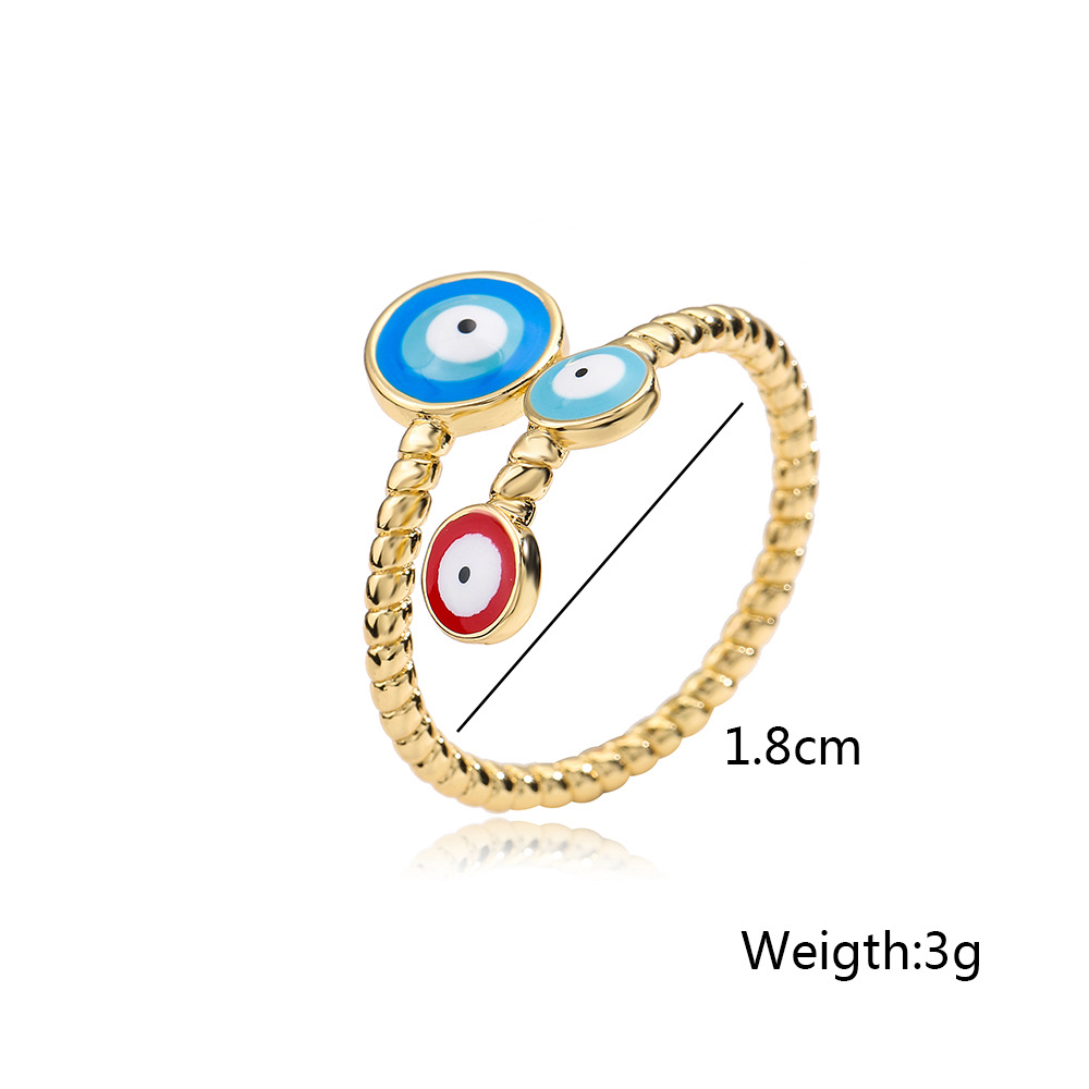 Fashion Round Devilu0027S Eye Copper Enamel Gold Plated Open Ring 1 Piece