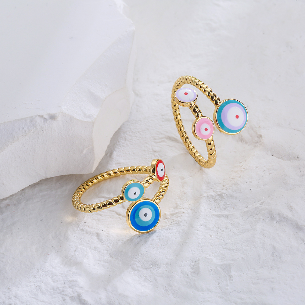 Fashion Round Devilu0027S Eye Copper Enamel Gold Plated Open Ring 1 Piece