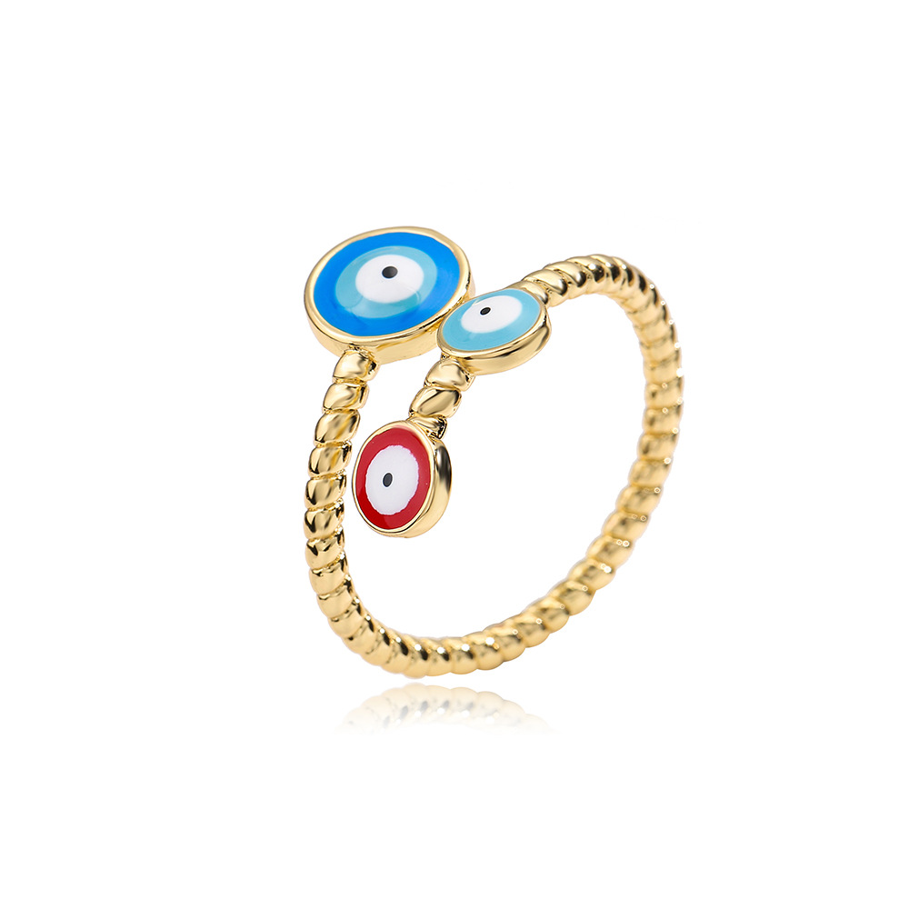 Fashion Round Devilu0027S Eye Copper Enamel Gold Plated Open Ring 1 Piece