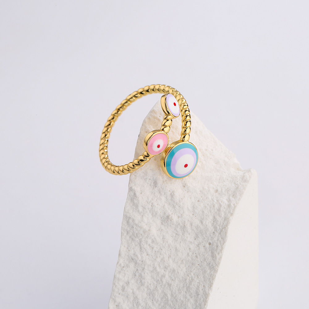 Fashion Round Devilu0027S Eye Copper Enamel Gold Plated Open Ring 1 Piece
