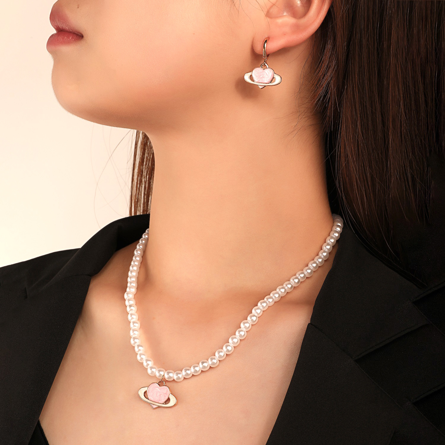 Fashion Heart Shape Imitation Pearl Alloy Womenu0027S Earrings Necklace