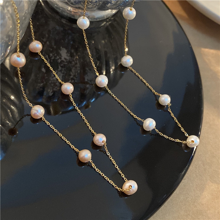 Fashion Round Titanium Steel Patchwork Artificial Pearls Pendant Necklace 1 Piece
