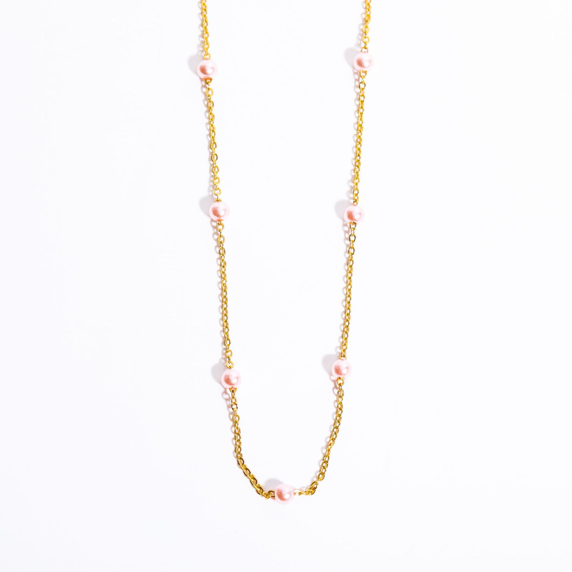 Fashion Round Titanium Steel Patchwork Artificial Pearls Pendant Necklace 1 Piece