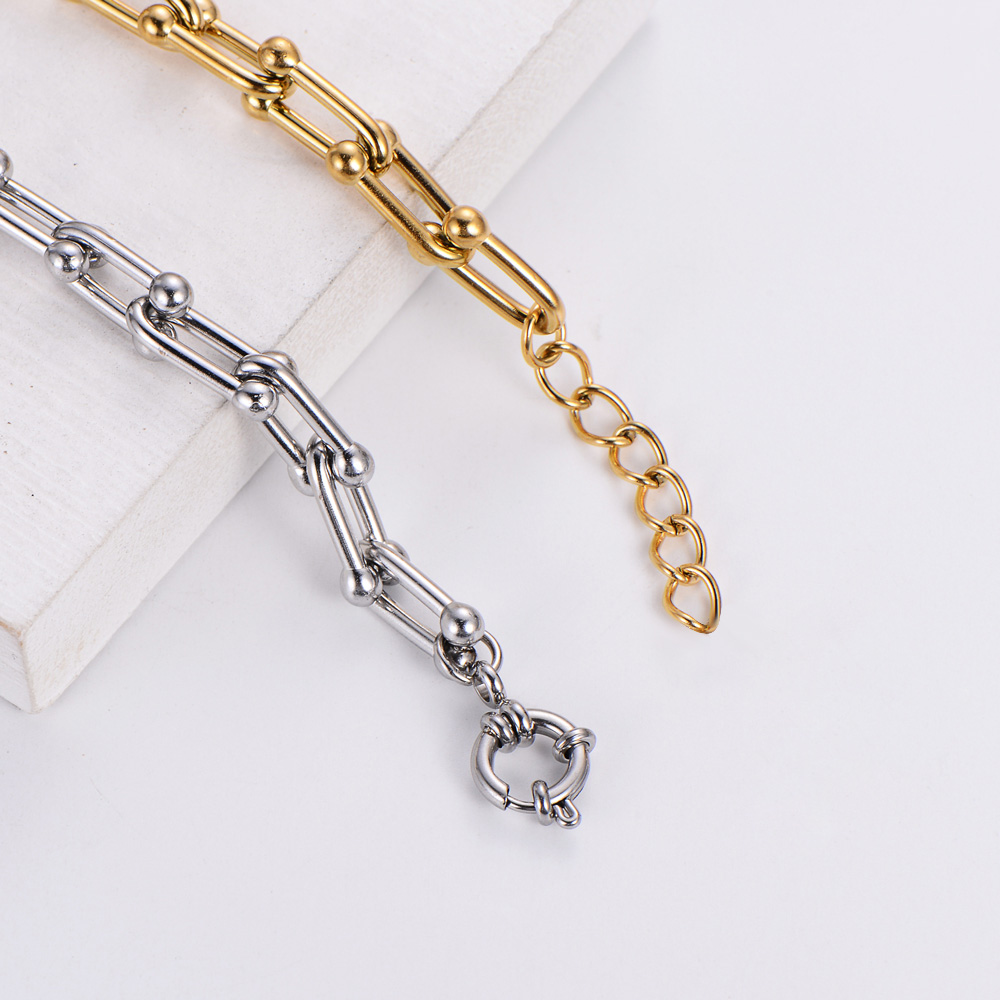 Hip-Hop U Shape Stainless Steel Patchwork Gold Plated Bracelets 1 Piece