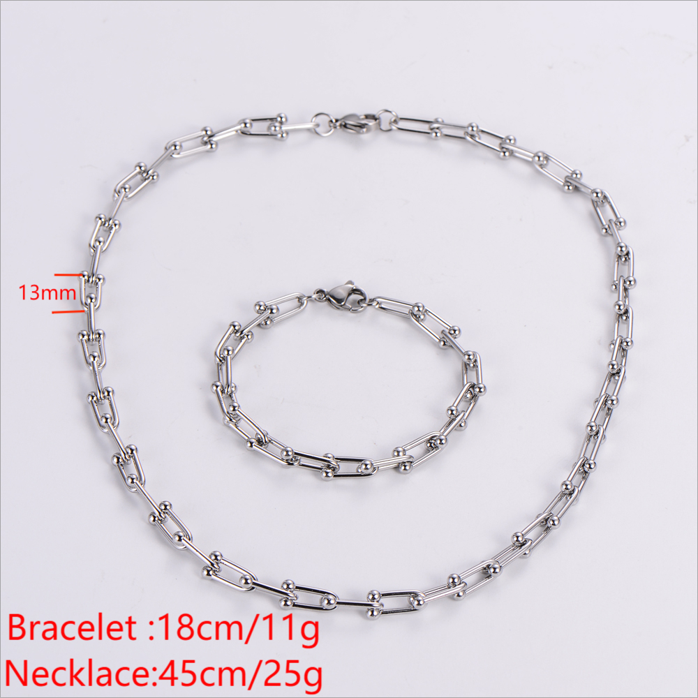 Classic Style U Shape Stainless Steel Patchwork Bracelets Necklace 1 Set