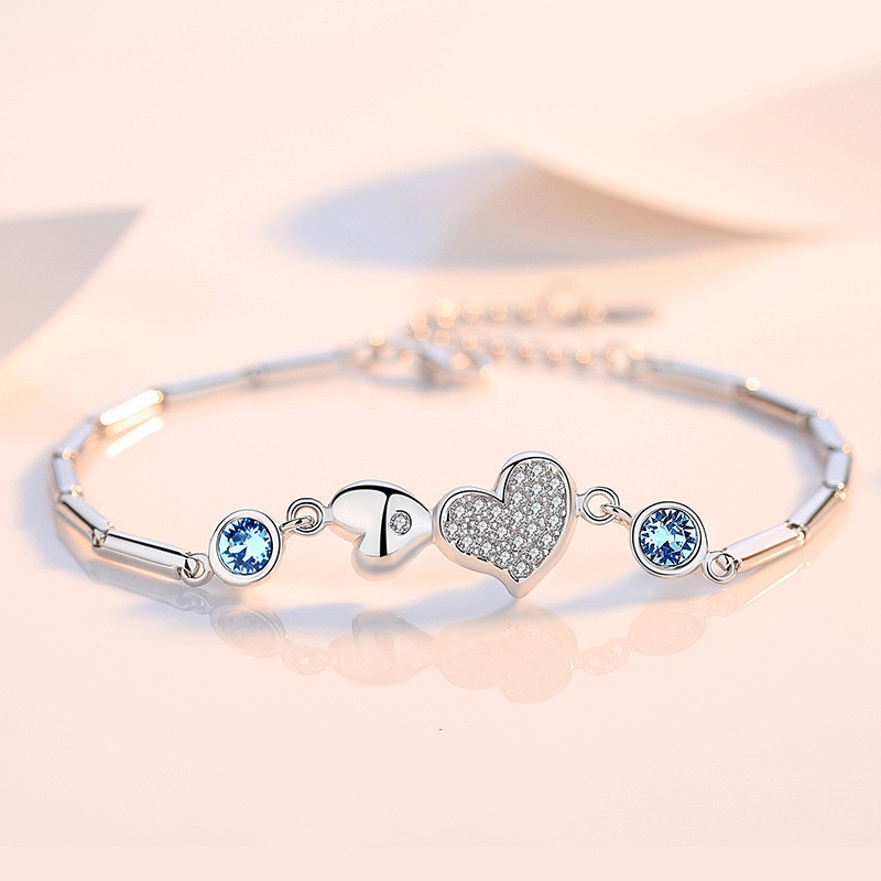 Fashion Simple Style Heart Shape Sterling Silver Diamond Artificial Gemstones Bracelets