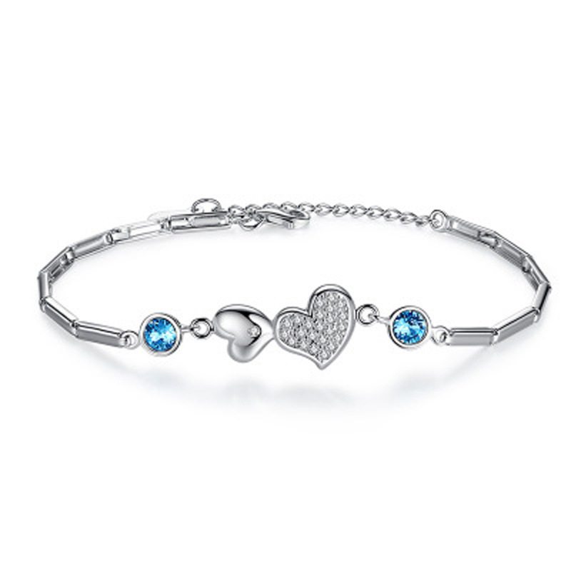 Fashion Simple Style Heart Shape Sterling Silver Diamond Artificial Gemstones Bracelets