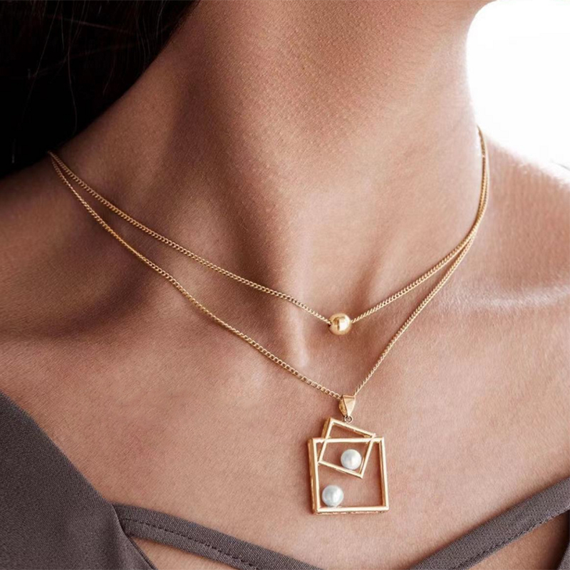 Elegant Square Alloy Inlay Artificial Pearls Womenu0027S Necklace 1 Piece