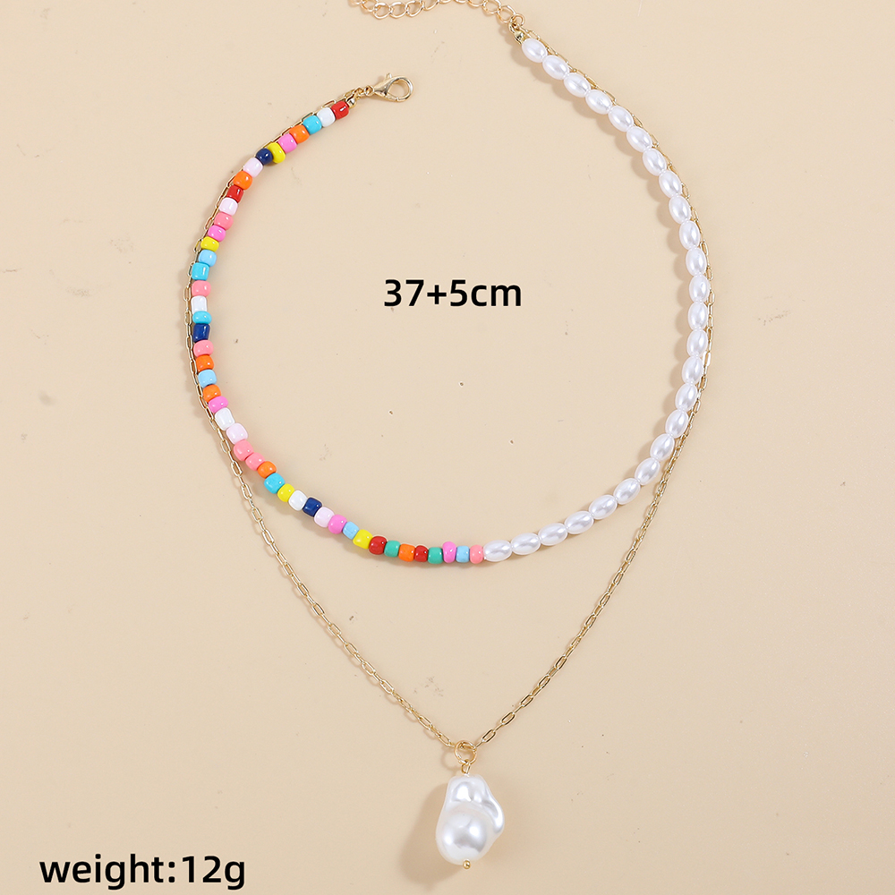 Fashion Irregular Alloy Glass Beaded Pearl Womenu0027S Layered Necklaces 1 Piece