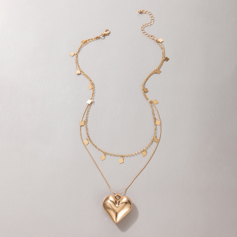 Fashion Heart Shape Alloy Layered Unisex Pendant Necklace 1 Piece