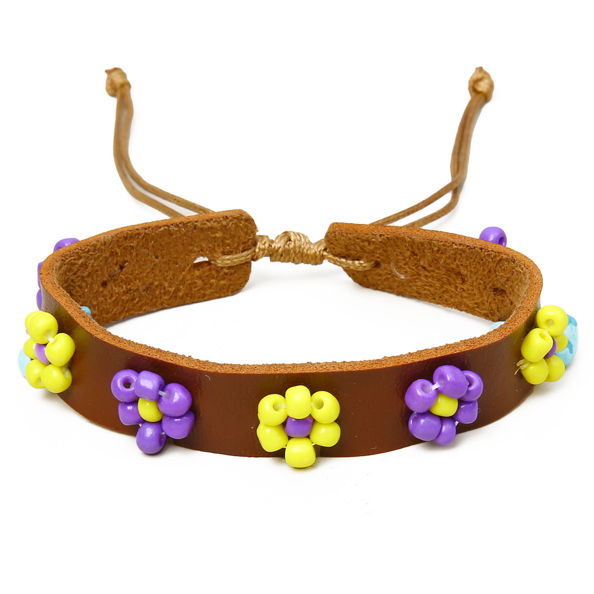 Original Design Flower Leather Patchwork Beads Unisex Bracelets 1 Piece