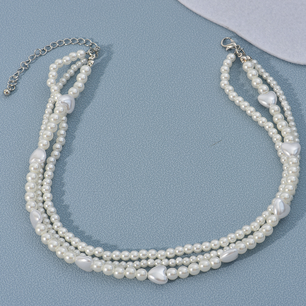 Fashion Heart Shape Imitation Pearl Beaded Womenu0027S Layered Necklaces 1 Piece