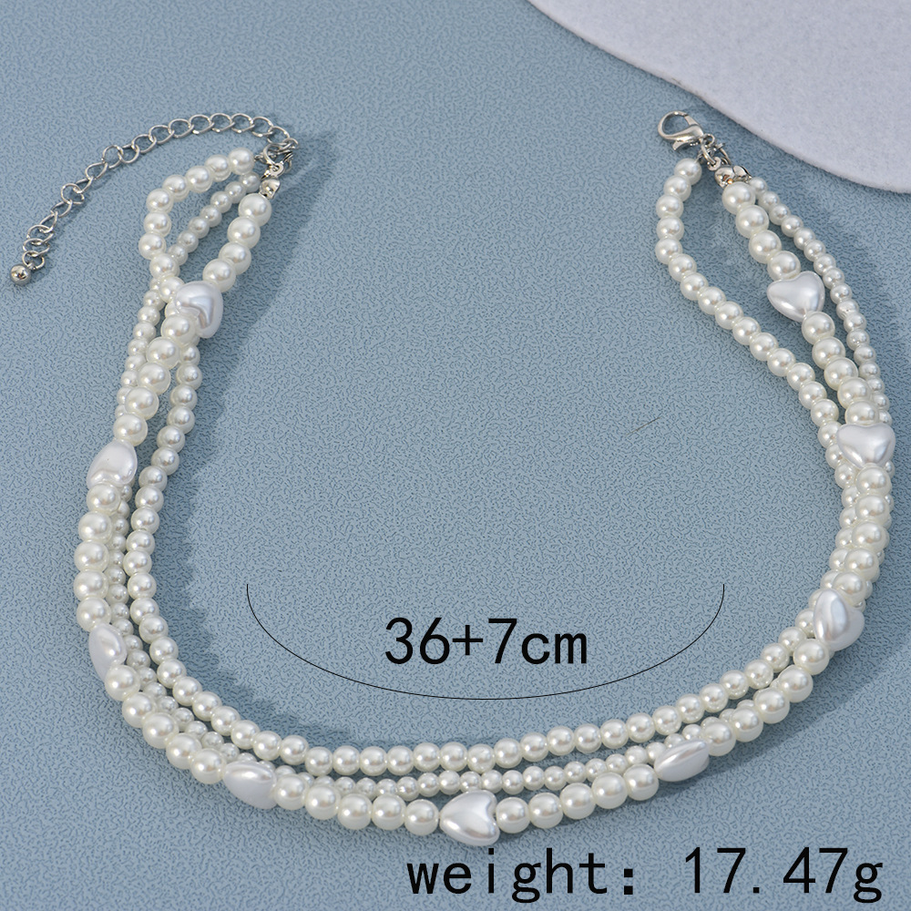 Fashion Heart Shape Imitation Pearl Beaded Womenu0027S Layered Necklaces 1 Piece