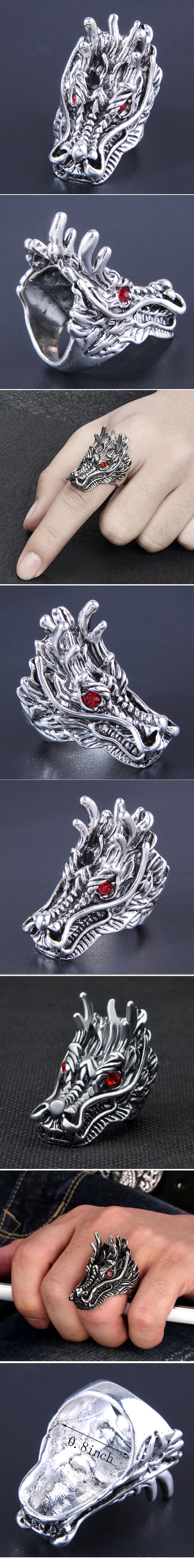 Retro Animal Dragon Alloy Carving Rhinestones Menu0027S Rings 1 Piece