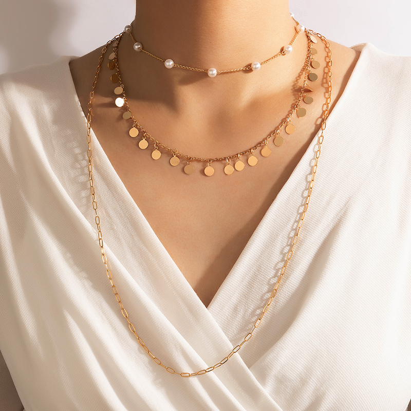 Fashion Geometric Alloy Plating Artificial Pearls Unisex Layered Necklaces 1 Piece