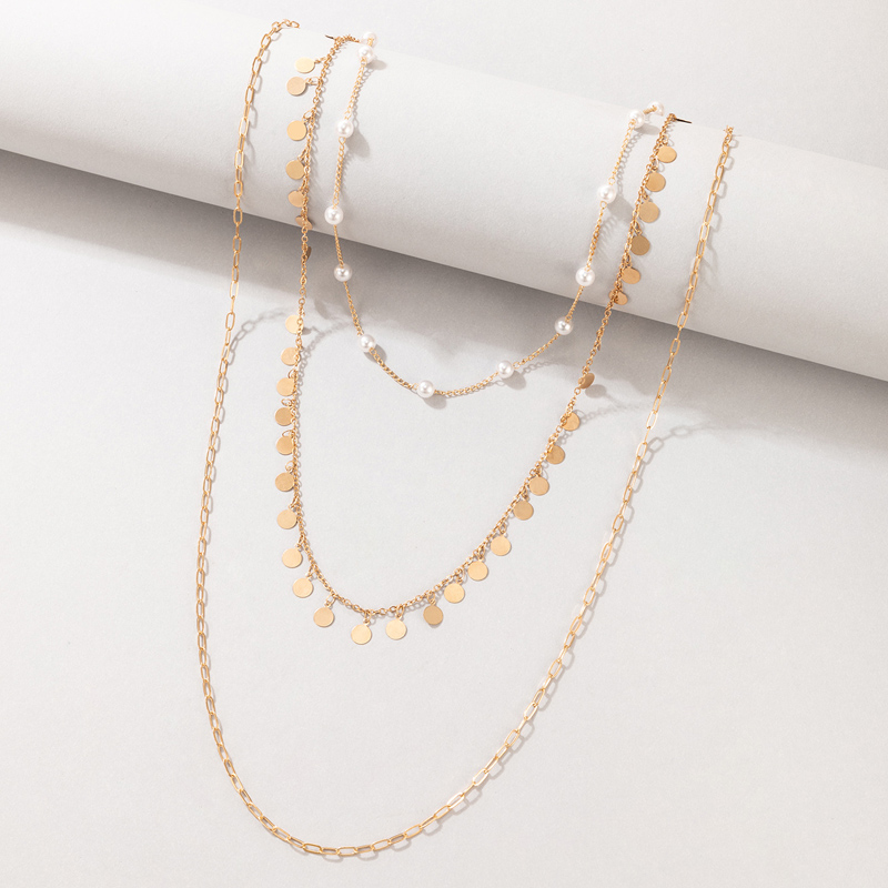 Fashion Geometric Alloy Plating Artificial Pearls Unisex Layered Necklaces 1 Piece