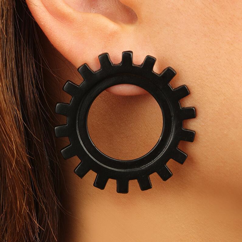 Fashion Round Gear Alloy Hollow Out Unisex Ear Studs 1 Piece