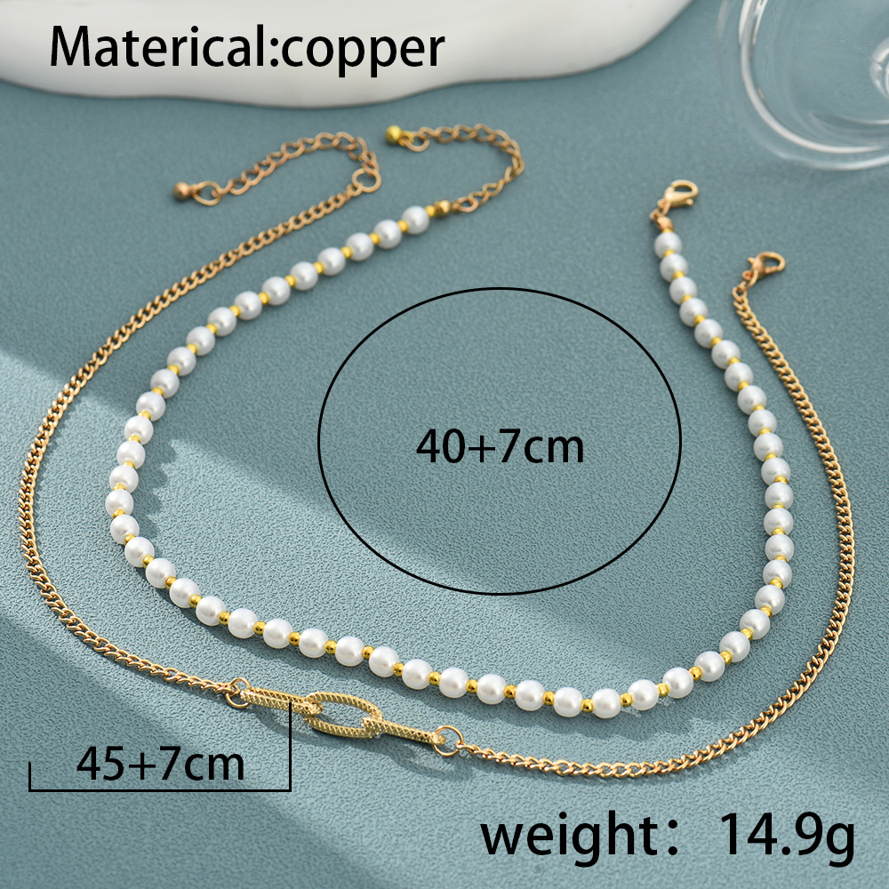 Fashion Solid Color Imitation Pearl Copper Chain Womenu0027S Necklace 2 Piece Set