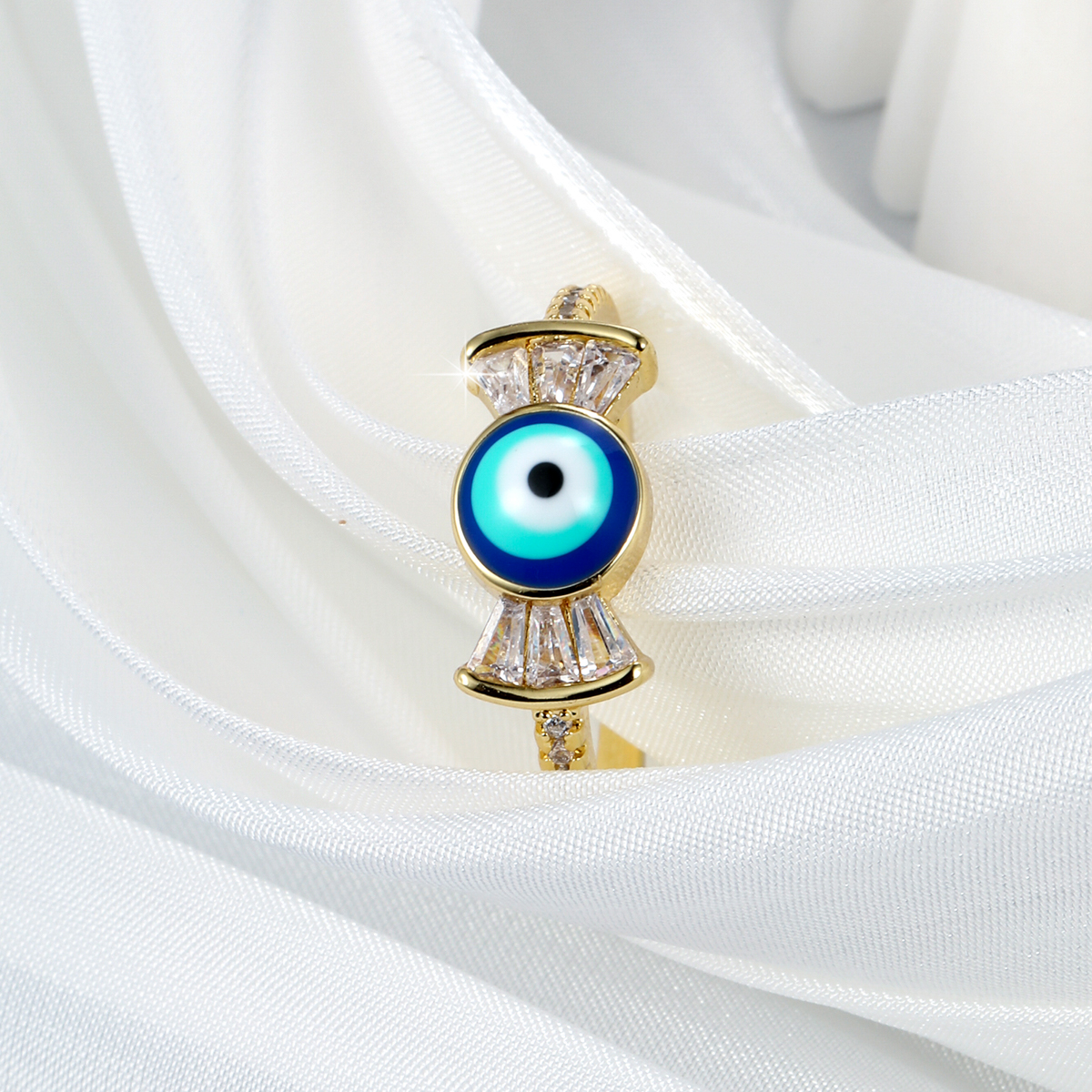 Fashion Heart Shape Eye Copper Gold Plated Zircon Open Ring 1 Piece