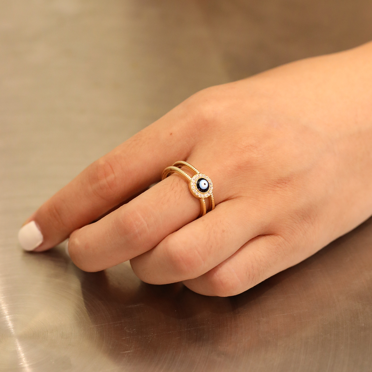 Fashion Heart Shape Eye Copper Gold Plated Zircon Open Ring 1 Piece
