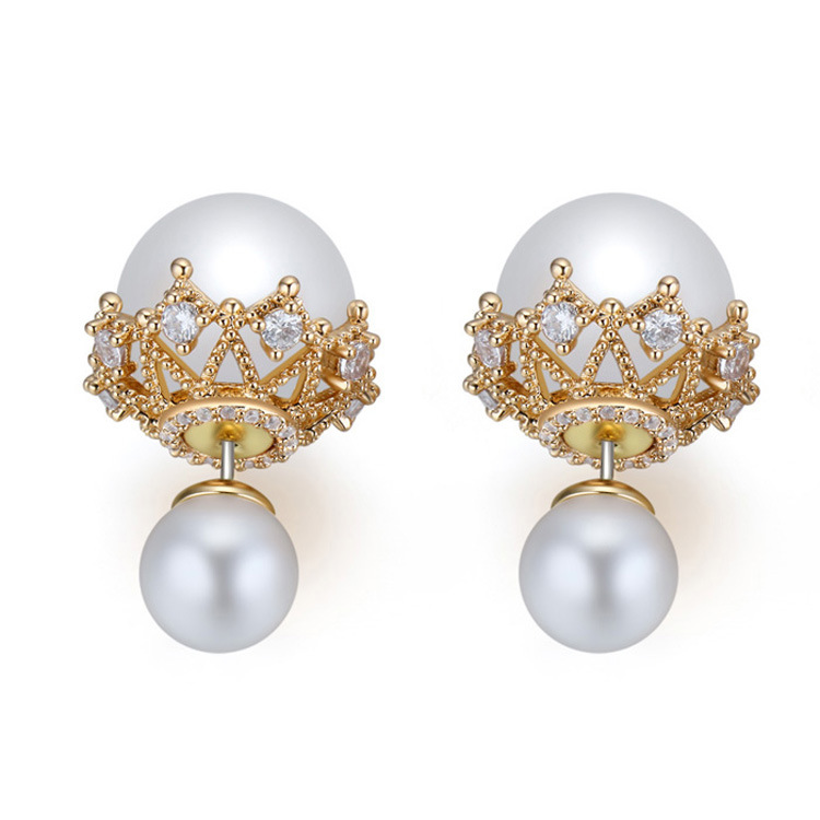 Fashion Geometric Copper-plated gold Inlay Artificial Pearls Zircon Ear Studs 1 Pair